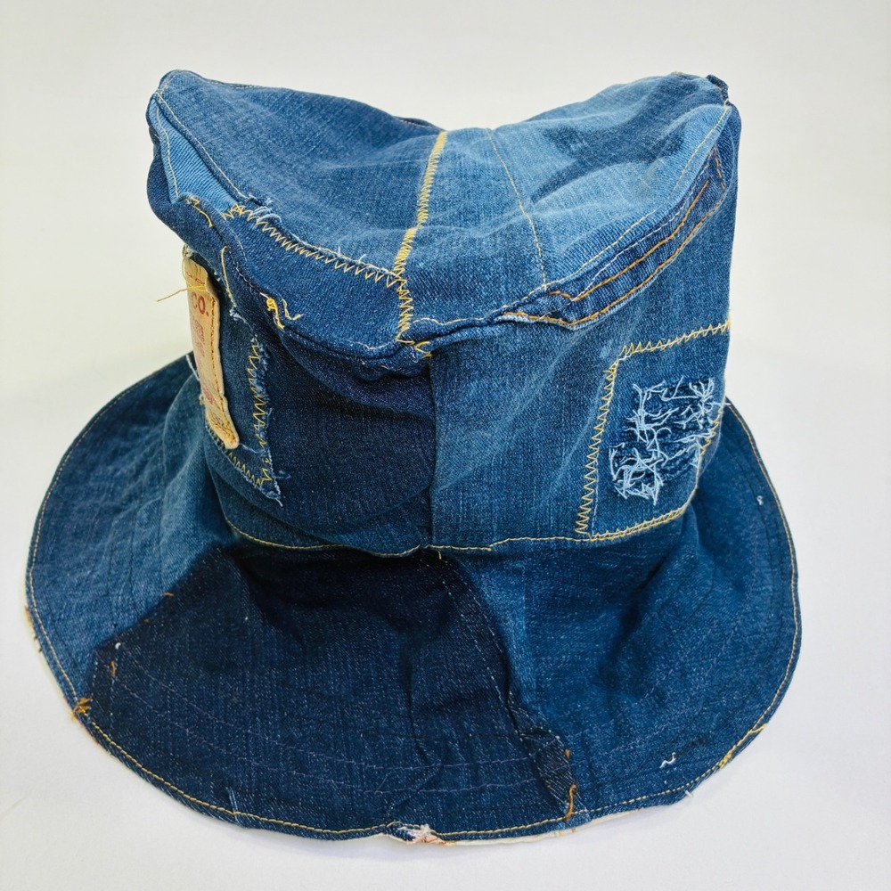 Custom Upcycled Levi's Denim Patchwork Bucket Hat Star Print Western Lined - Picture 4 of 11